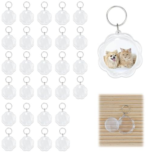 EUIEUT 30 Stk Acryl Schlüsselanhänger Foto 44mm Fotoschlüsselanhanger Blanko Schlüsselanhänger Fotoanhänger Personalisiert Schlüsselanhänger Leerzeichen Bilderrahmen Schlüsselbund Anhänger Geschenk