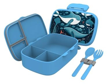 BOHEVA Lunchbox für Kinder, Bentobox, Brotdose, BPA-Frei, Bento-Box, Snackbox mit Fächern, Vesperbox, Kinder-Lunchbox, BPA Free, Wal Design, auslaufsicher, robust und mikrowellengeeignet