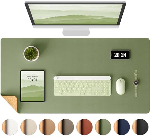 Aothia Kork-Schreibtischunterlage,beidseitige Schreibunterlage mit Naturkork & PU-Leder,Mausunterlage/Tischschutz,Leicht zu reinigen,wasserdicht für Büro/Haus/Deko(96x43cm,Oliv-grün)