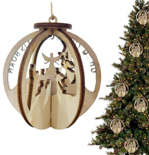 Weihnachtskrippe aus Holz, Weihnachtskrippen-Schnitzerei, rustikale Krippendekoration, ausgehöhlte Krippen-Ornament, Kaminsims, Krippendekoration, für drinnen und draußen