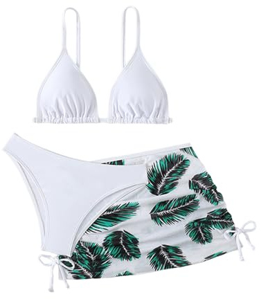 XINYUNZU Mädchen Badeanzug 3-Teilig Bikini mit Rock Set Blumen Bademode Sommer Schwimmanzug Badebekleidung Kinder und Teenager Badeanzüge für 8-15 Jahre