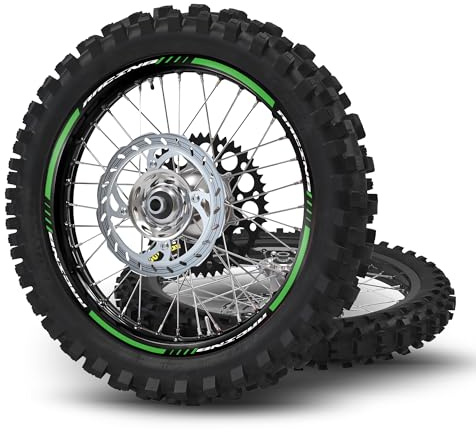 Kit Adesivi Cerchi Universali per Motocross Enduro Ruote da 18 19 21 pollici Compatibili con Ktm Honda Beta Husqvarna Suzuki Kawasaki Fantic GasGas Racing (Verde)