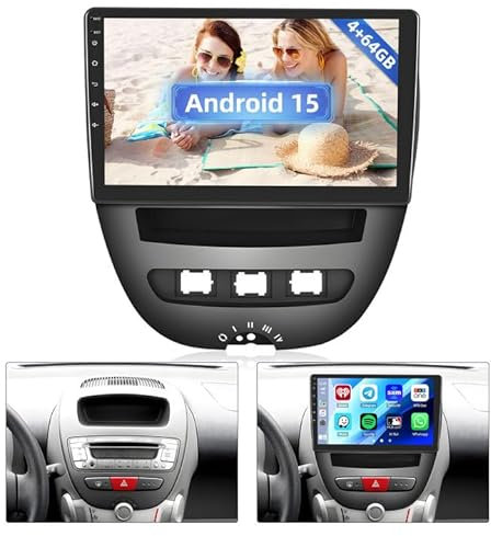 Hikity 8 Core 4GB+64GB Android 15 Autoradio für 2005-2014 Toyota Aygo Peugeot 107 Citroen C1 Radio Wireless CarPlay Android Auto Bluetooth 9 Bildschrim Auto Radio mit Navi Rückfahrkamera