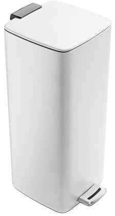Amig - Cubo de Basura con Pedal 30 Litros Mod. Artvin - Color Blanco - Apertura higiénica sin manos - 27 x 36 x 65 cm - Acero inoxidable lacado - Papelera para cocina con Tapa Hermética