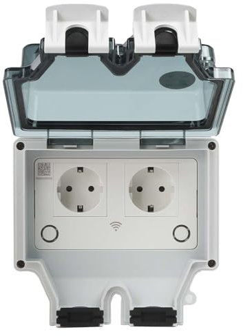 Toma de corriente de pared Enchufe Inteligente WiFi para Exteriores, IP66 Impermeable, Control por App Tuya, 16A, para Jardín y Garaje (toma de 2 posiciones)