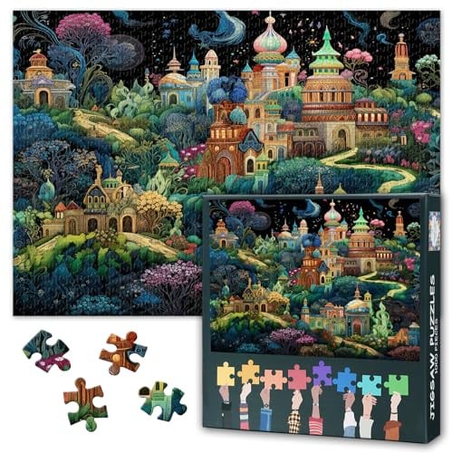 Puzzle 1000 Teile Fantasy Welt magische Szene mit verzauberten Charakteren abenteuerliche Liebesgeschichte mysteriöses Märchen Motiv für Erwachsene Geschenkidee Dekoration 70 x 50 cm