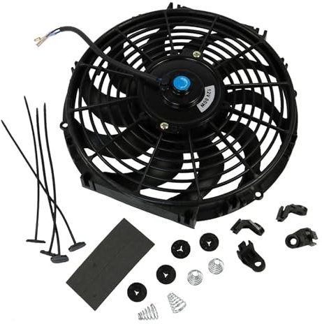 Ventilateur Électrique Universel pour Radiateur de Voiture 30cm 12 pouces 12V 80W 1387m³/h Ventilateur de Radiateur Silencieux Pales Courbées Système de Refroidissement de Voiture Moto Bateau VTT