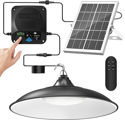 APILAB Solar Shed Light Indoor Outdoor, 2000LM Motion Sensor Pendant Light | Daytime Available Solar Indoor Lights with 4 Lighting Modes Remote Control for Barn, Patio, Gazebo, Shop, Garage, 1pack