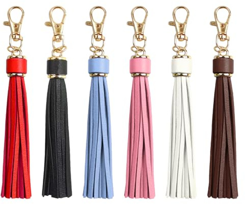 Nievajio 6 Stücke PU Leder Quasten Anhänger mit Schlüsselring, DIY Handwerk Schmuckherstellung Quasten AutoschlüsselHandyhülle Dekoration Damen Leder Tasche Schlüsselanhänger Accessoires