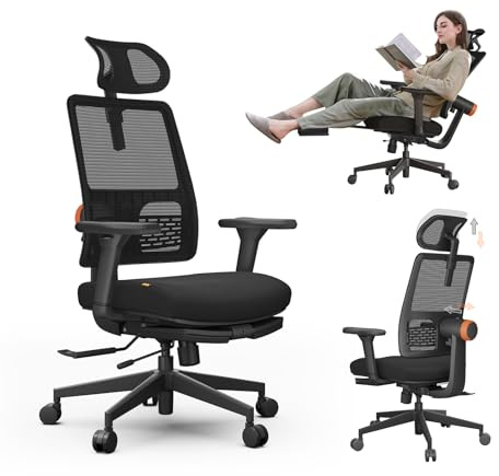 Newtral MAGICH-BP Sedia Ufficio Ergonomica con Poggiapiedi, Sedia Scrivania Poltrona Ergonomica con Braccioli Regolabile, Ergonomic Office Chair Oscillazione 96-136° (MAGICH-BP, Nero)