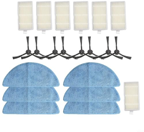 Ersatz-Set für Zaco V5-Serie und V3 Roboter-Staubsauger-Set mit 6 Filtern, 6 Wischmopps und 8 Seitenbürsten zur Unterstützung ununterbrochener Reinigungszyklen