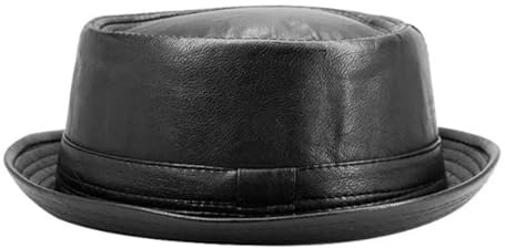 UJEDFHV Pork Pie Hut Männer Schwarz Leder Trilby Hut Männlichen Fedora Cap Retro Frauen Herbst Caps männer Vintage Jazz Hüte