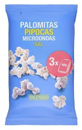Hacendado Microwave Popcorn with Salt, 3 Pack, 270g, Pack of 6