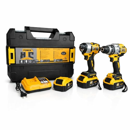 Combo Trapano Avvitatore a Percussione Mandrino Metallo 13mm 2 Velocità + Avvitatore a impulsi 1/4 280Nm con Motore Brushless con Luce LED integrata Kit 3 Batterie 68V 6Ah con Valigetta TSTAK