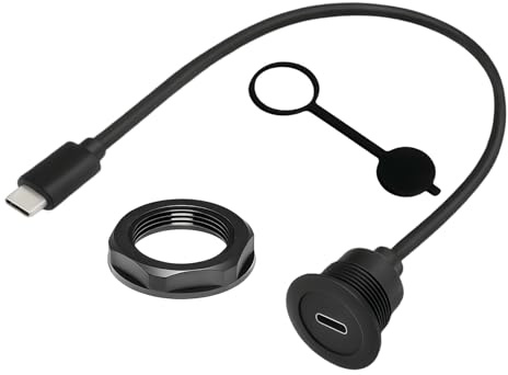USB C Einbaubuchse mit USB 3.0 Stecker, USB C Buchse Einbau 5Gbps PD60W | USB-C Kabel Schraubarretierung Einbaubuchse, Panel Mount USB-C Verlängerung für Auto Armaturenbrett Möbel Boot, 30cm
