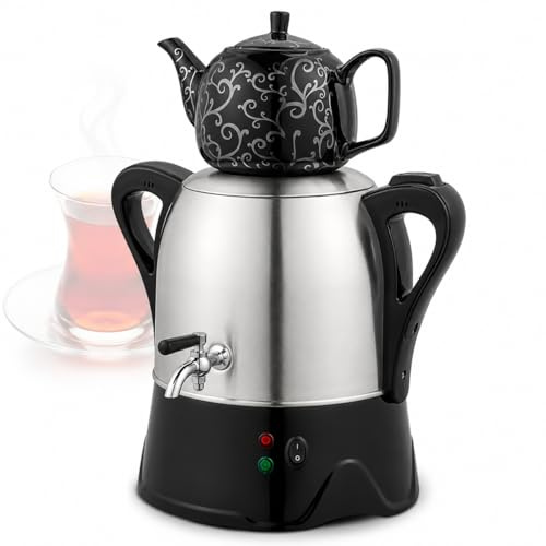 Bollitore Elettrico Per Tè Turco Da 2000 W, Samovar Elettrico Con Funzione Di Mantenimento In Caldo, Teiera In Acciaio Inox Da 3 Litri E Teiera In Ceramica Da 1 Litro, Per Caffè E Bevande Profumate.