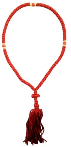 IconsGr Handmade Blessed Christian Orthodox Komboskoini Prayer Rope 100 knots Pendant Red