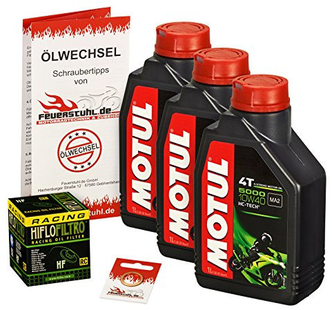 Motul 10W-40 Öl + HiFlo Ölfilter für Yamaha MT-07 /Moto Cage, 14-15, RM04 - Ölwechselset inkl. Motoröl, Racing Filter, Dichtring