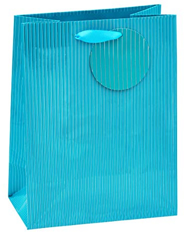 TSI Geschenktüten mit Hot Stamping NADELSTREIFEN, Farbe Blau, 4er Packung, Größe: Mittel (HxBxT 23 x 18 x 10 cm), Art. Nr. 85016-7