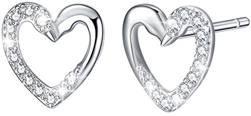E Jewelry Damen Ohrstecker, 925 Sterlingsilber Schwanenherz Ohrringe, Love Kiss Design, 3A Cubic Zirkonia Liebe Ohrringe