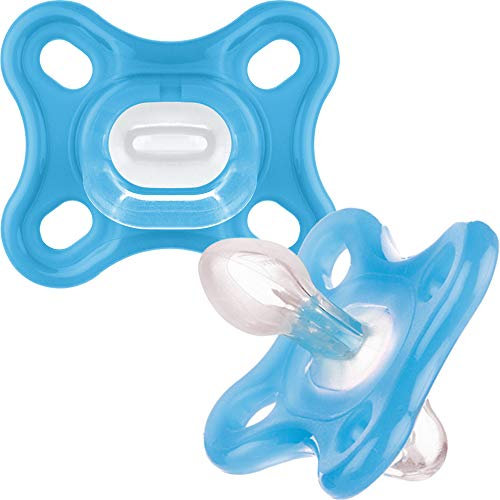 MAM Comfort Schnuller | 0-3 Monate | 2er-Pack | Neugeborene Schnuller | Lieferung im Schnuller-Sterilisator-Etui | Nachhaltige Materialien | Babyzubehör für Neugeborene | Blau (verschiedene Motive)