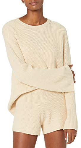 The Drop Pullover a Costine con Spacco Posteriore a Girocollo (Disponibile in Taglie Forti) Donna, Crème Brulee, 3XL Plus