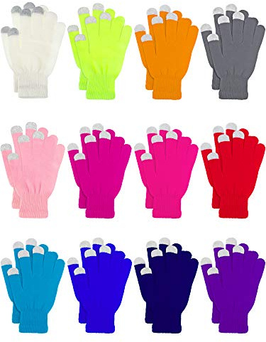 Pangda 12 Pairs Winter Touch Screen Gloves for Men Women Stretch Knitted Texting Gloves Warm Windproof Solid Color Mittens(Mixed Colors)