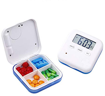 Eighty Pilulier électronique avec alarme et minuteur - 4 compartiments - 5 alarmes par jour - Matériau PP