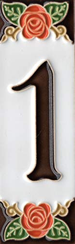 Numeri civici, numeri italiani e lettere in ceramica con motivo rosa arancione, dimensioni delle piastrelle: 15 cm x 5 cm (numero 1)