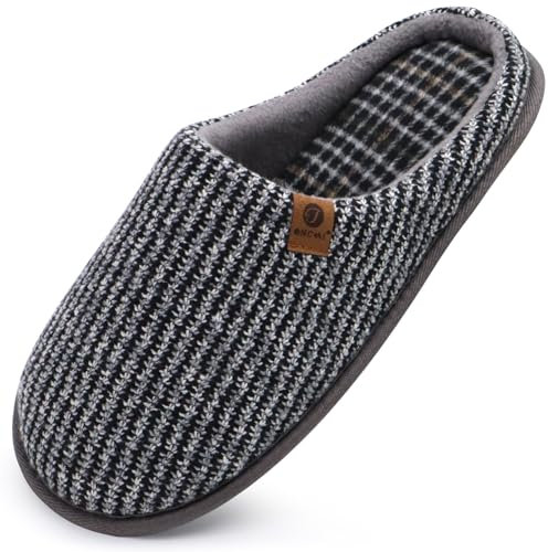 ONCAI Pantofole da Uomo Invernali strisce, Comoda Memory Foam Calde Scarpe da Casa Con Suola Antiscivolo Grigio Taglia 42