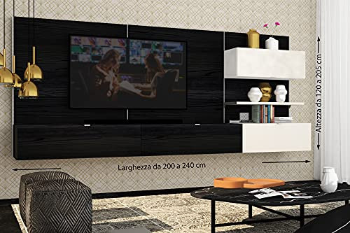 Alucabina - Wohnwand nach Maß - Breite von 200 bis 240 cm - Moderne TV-Wohnwand - System mit versteckter Kabeldurchführung - Made in Italy