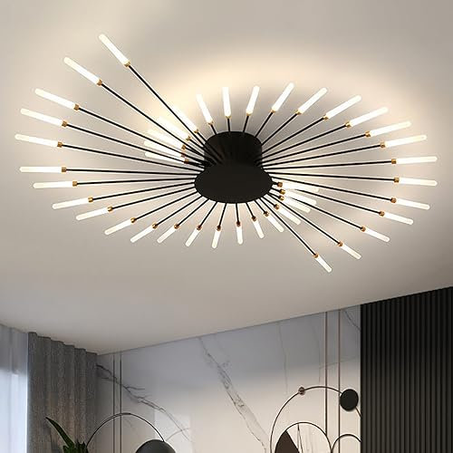 RRBEST LED Deckenleuchte Wohnzimmer,Wohnzimmerlampe Moderne Minimalistische Deckenlampe Innen Dekorative Deckenbeleuchtung für Wohnzimmer, Schlafzimmer und Büro(42 Köpfe, Schwarz)