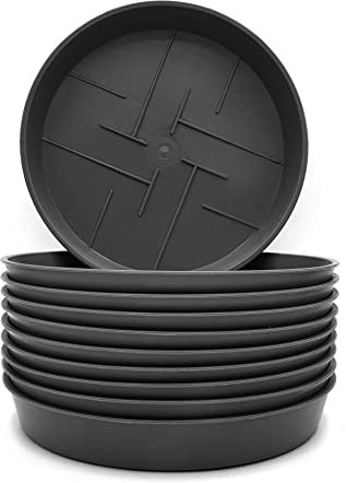Plastard 10er-Set Blumentopf-Untersetzer Rund aus Plastik 40 cm Durchmesser, Untertopf für Innen- und Außenbereiche, aus witterungsbeständigen Material, Farbe Anthrazit