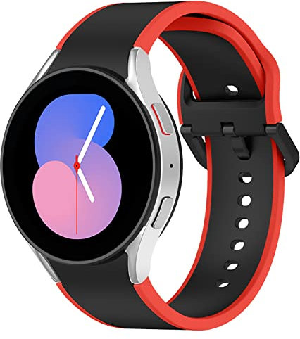 Silicone Morbido Bicolore Cinturino per Samsung Galaxy Watch 5/4 40mm 44mm, Niente Gap Sport Ricambio Banda per Galaxy Watch 4 Classic 46mm 42mm/Watch 5 Pro 45mm/LTE 44mm, Rosso e Nero