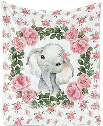 Kuscheldecke Kinder Elefant, Weich Flauschig Blume Elefanten Babydecke für Mädchen, Plüsch Kuscheldecke Elefanten Decke Flanell Fleecedecke Geschenk für Kinder Sofadecke Couch Decke, 100x130cm