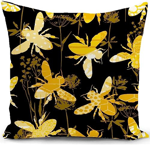 HUASHUZI Kissenbezug 40 x 40 cm Biene schwarz gelb Kissen deko Geschenke für sofakissen senfgelb kissenbezüge dekokissen couchkissen kissenhülle Sofa gartenmöbel Balkon Wohnzimmer Zimmer zierkissen