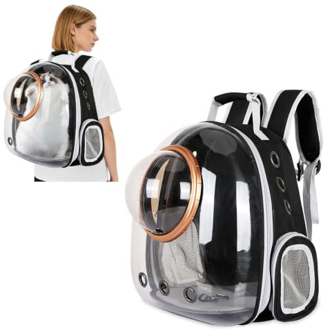 PETCUTE Haustier Rucksack Raumkapsel,Atmungsaktive Wärme Proof,Katzen Rucksack Träger mit Sicherheitsleine,wasserdichte,Katzenrucksack für Kleine Mittelgroße Hunde Katzen Welpen,für Reisen,Schwarz