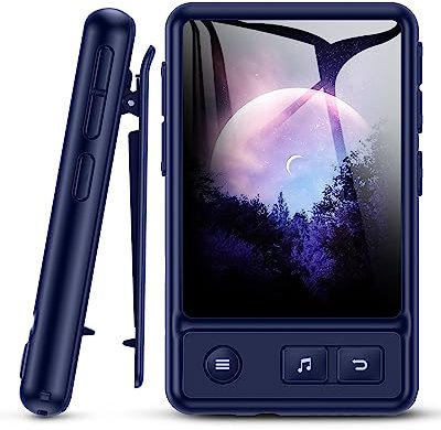 AGPTEK MP3 Player Bluetooth 5.3 Touchscreen 32GB, Sport, mit 2,4 Zoll TFT Farbbildschirm, Musik Player mit Clip, unterstützt bis 128GB TF Karte, eingebauter Lautsprecher, FM Radio, Schrittzähler, Blau