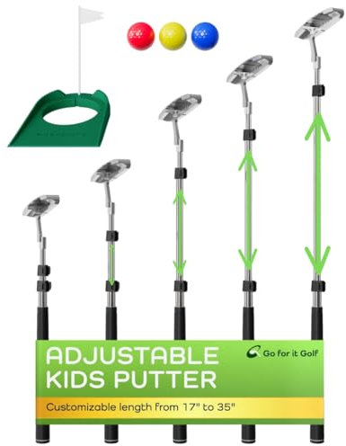 Kids Putter with Extendable Shaft for Junior Golfers Ideal Training Club for Youth - Includes 3 Balls, Cup with Flag - Silver, 17-35