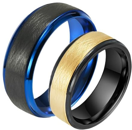 ANAZOZ Trauringe aus Wolfram, Partnerringe mit Gravur Eheringe Parre Zweifarbiger Gebürsteter Ring Breit 8mm Frau 54 + Mann 60