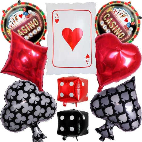 Casino Party Deko Folienballons, Poker Thema Heliumballons, Würfel Folienballons, Party Dekorationen zum Las Vegas Casino Thema, Folienballon Casino Theme für Poker Events (9 Stück)