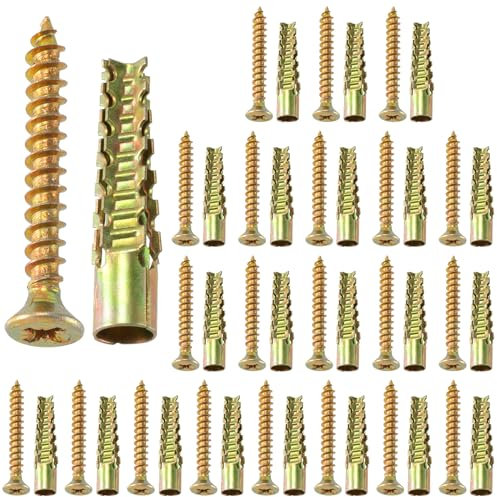 HINZIC Set di 22 tasselli da parete in acciaio con viti (#51-4/7), kit di riparazione per fori per cerniera allentata, tasselli in acciaio resistenti per pareti cave, legno, pareti di cemento (7 x 33