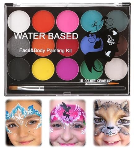 Pintura Corporal y Facial, Body Painting, Pintura de Cara Para Niños Kit, Pintura Cara Niños Hipoalergenica, Pintacaras Infantil, 15 Colores, para Niños Halloween Fiestas Cosplay Semana Santa