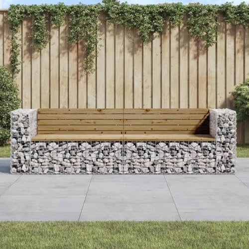 ShCuShan Gartenbank aus Gabionen 244x71x65,5 cm Sitzbank Garten GabionenköRbe Gabionen Bank Outdoor Patio BäNke Kiefernholz Imprägniert
