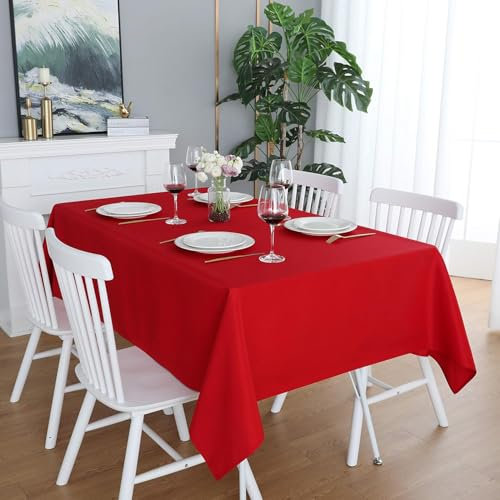 LivinEase Tischdecke 140 x 300 cm – Rot Rechteckige Tischdecke aus Baumwollmischung 250 g/m² für 8- bis 12-Sitzer-Tisch – Elegante drapierte Tischtuch für den Weihnachtstisch