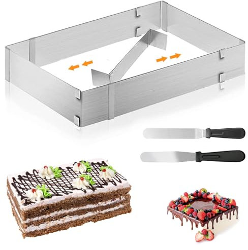 Molde Pastel Mousse Ajustable, Molde para Pasteles Rectangular Anillo Pastel Cuadrado Hornear, Molde Extensible Para Hornear, Molde Para Mousse de Acero Inoxidable para Pastel, Mousse, Tiramisú