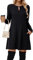 Tanmolo Kleid Damen Elegant Knielang mit Taschen Freizeitkleid A Linie Fließend Langarm Herbst und Winter (Schwarz XL)