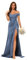 kopptioo Off Shoulder Satin Bridesmaid Dresses Long with Slit Dusty Blue Empire Waist Wedding Guest Dresses Size UK12