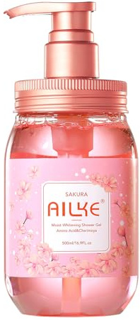 AILKE Moist Whitening Sakura Shower Gel, Moisturizing, Smooth Skin, Deep Cleaning, Improve Dull Skin, Natural Flavor, Nourish, Peeling Body Wash, 500 ml