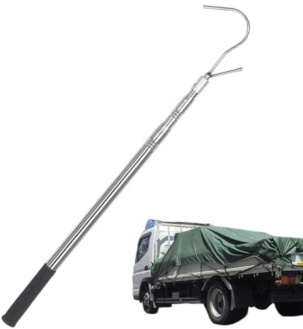 LKW Bett Reichweite Werkzeug | Edelstahl Teleskop Lastgrabber, Schwere Teleskopstange Zugstange, Lastkraftwagen Haken mit hoher Stange Multifunktional